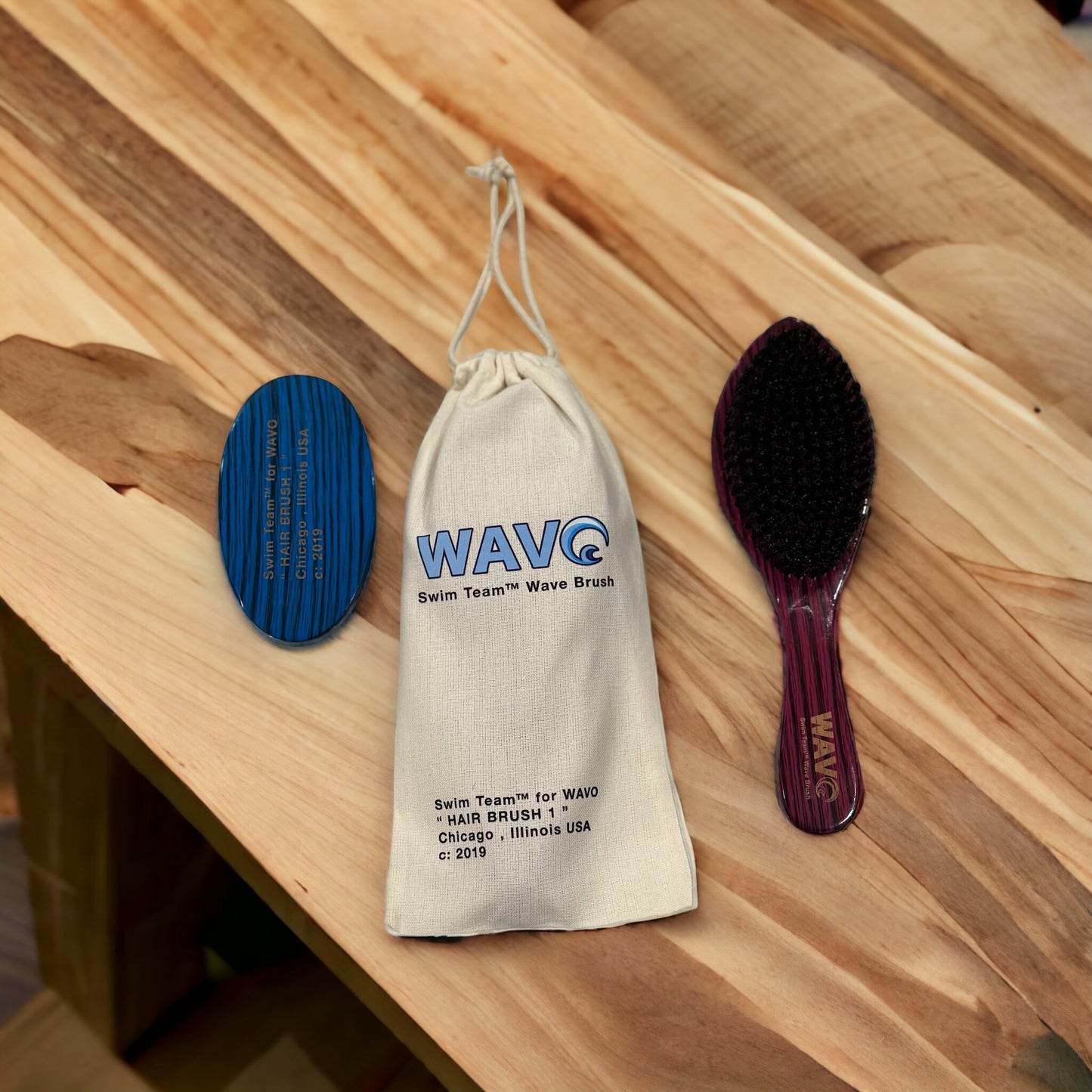 " Hair Brush 1 " Swim Team™ for WAVO - Made With Soft Curve Yellow Pot Black Boar Bristle - All Purpose Wave Brush